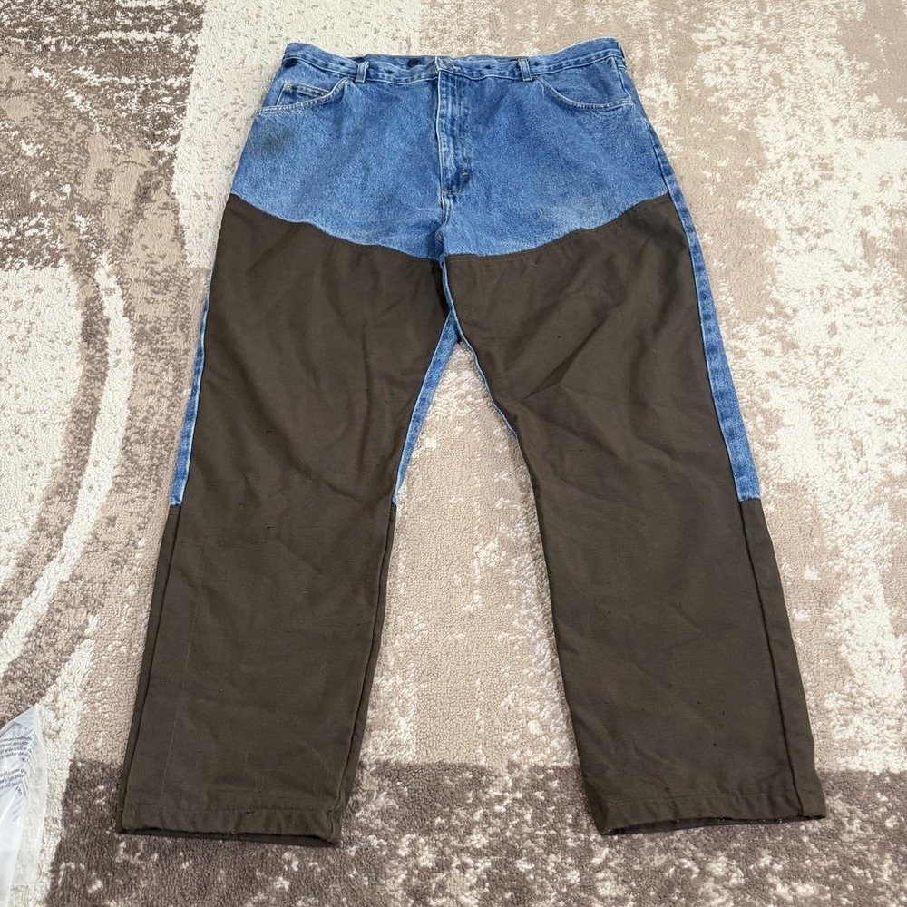 VTG Wrangler Jeans Mens 40x31 Blue Brown Rugged Wear Hunting Brush Pants Outdoor